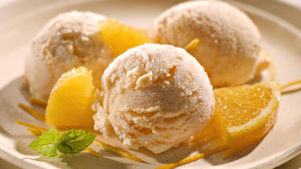 A bowl of orange flavor sugar-free ice cream